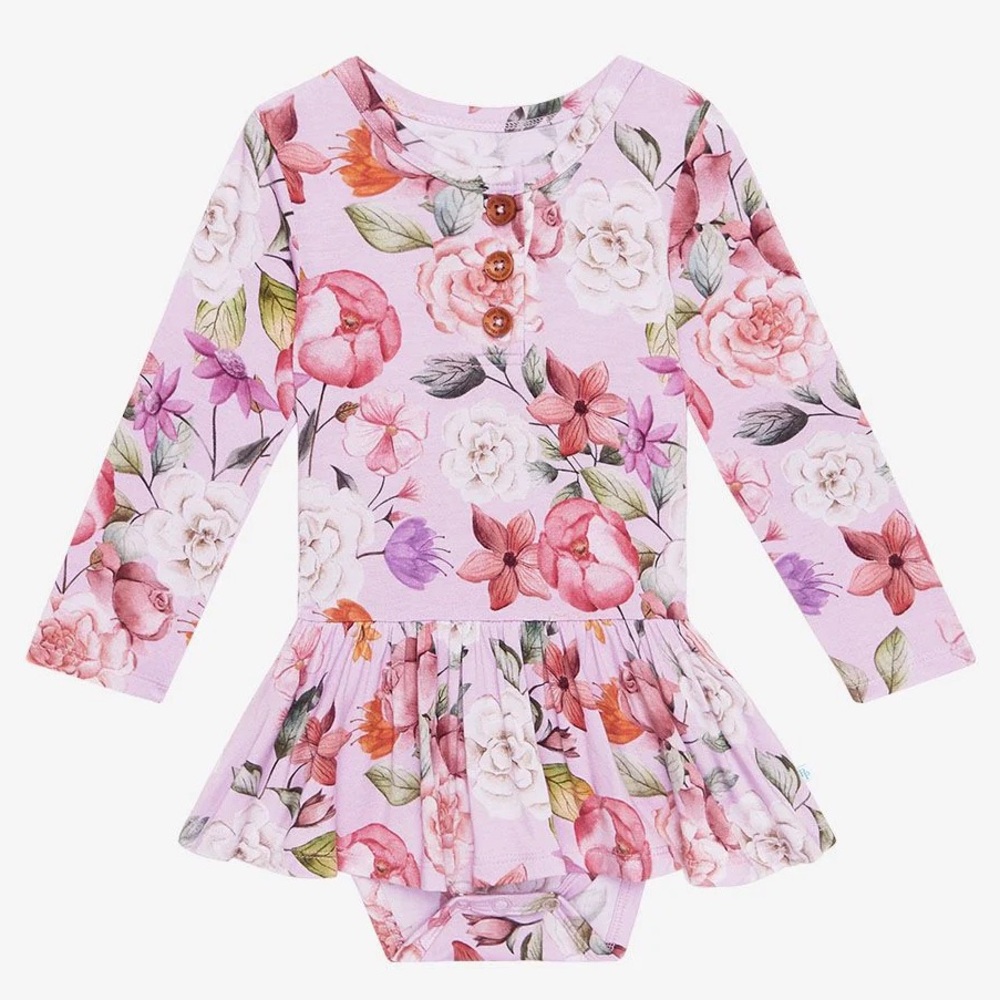 Posh Peanut Long Sleeve Henley Twirl Skirt Bodysuit in Pari